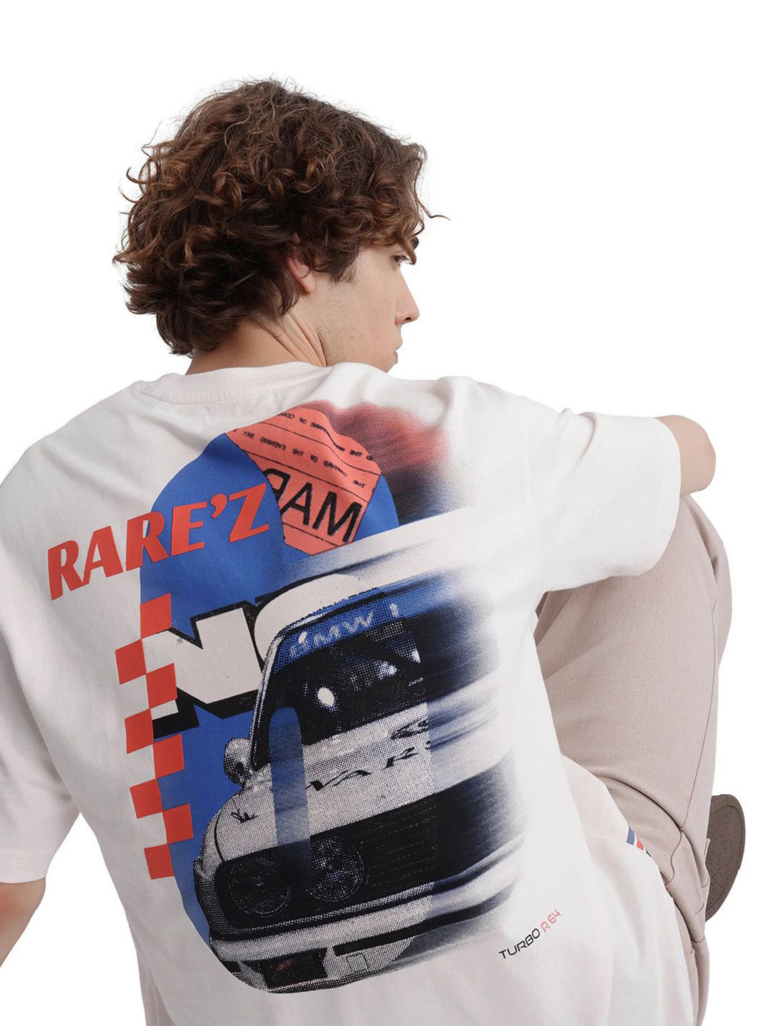 RARE RABBIT Mens Graphic Print Crew Neck Half Sleeve Oversized Fit T-Shirt