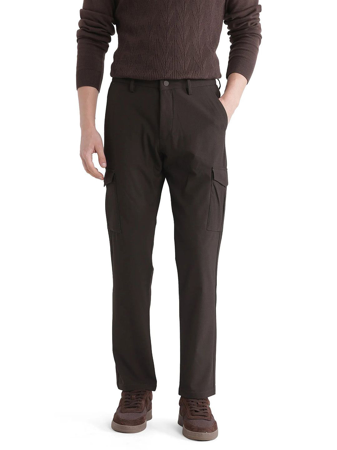 RARE RABBIT Men Brown Regular Fit Plain Trouser