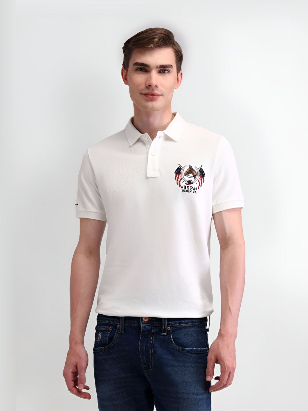 U.S. Polo Assn. Denim Co. Men Solid Polo Collar Cotton Slim Fit T-shirt
