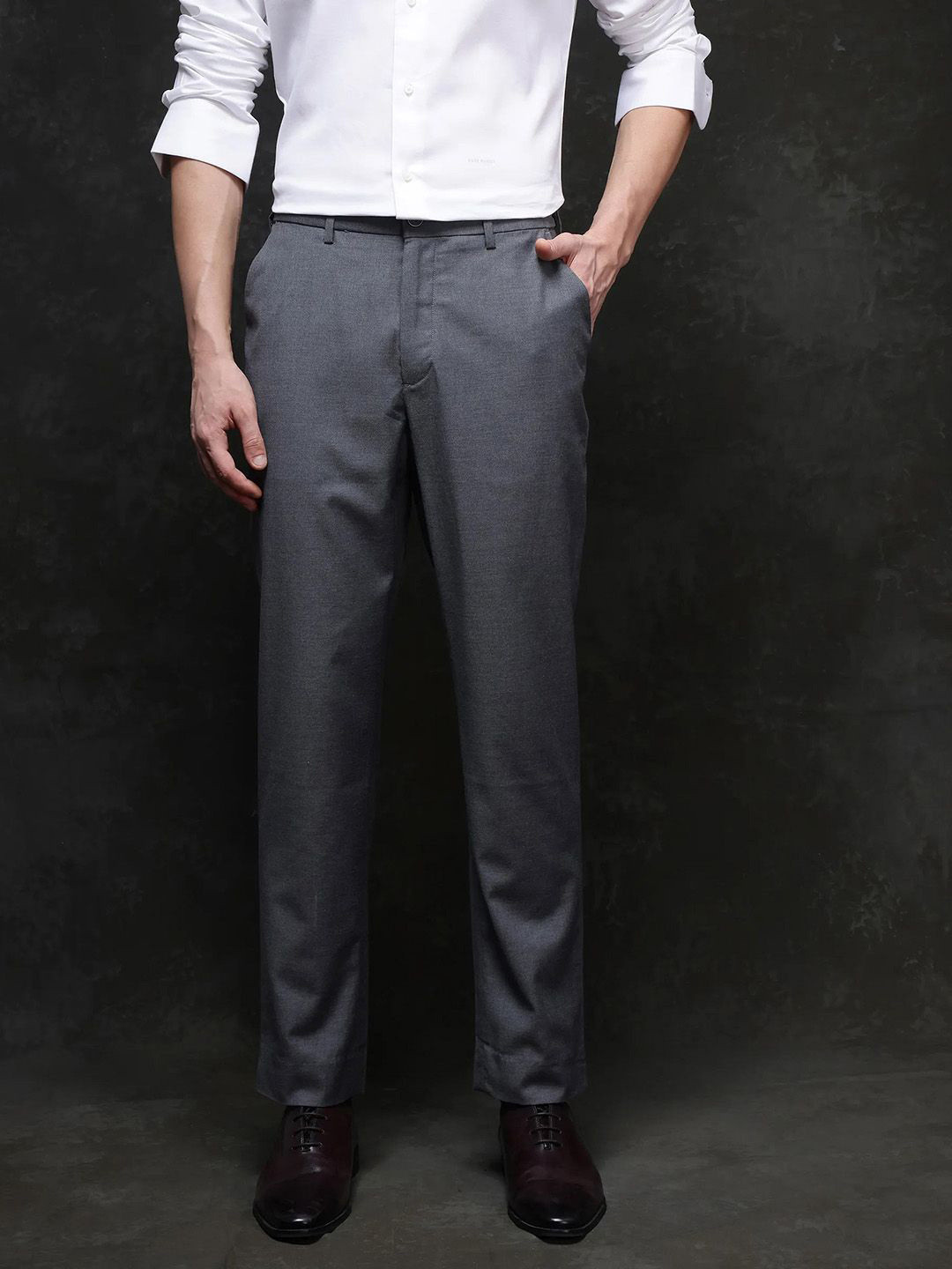 RARE RABBIT Men Grey Regular Fit Plain Trouser