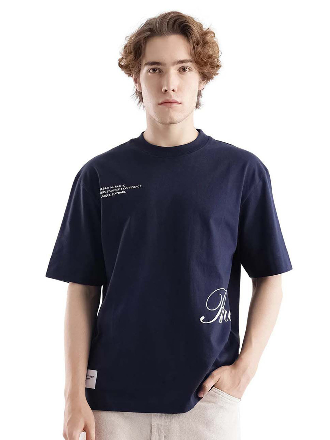 RARE RABBIT Men Typography Printed Round Neck Relaxed Fit T-shirt
