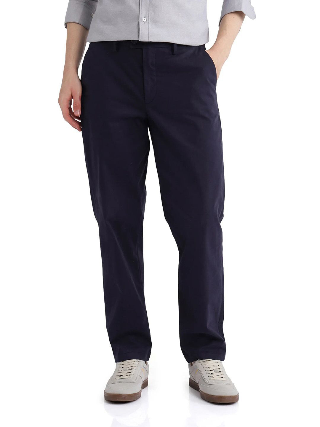 RARE RABBIT Men Navy Relaxed Fit Plain Trouser