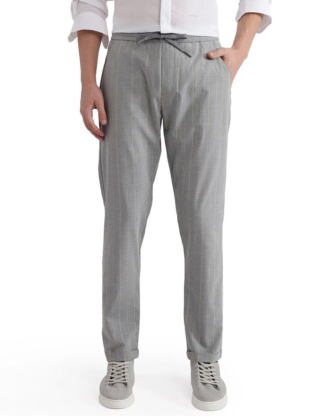 RARE RABBIT Men Grey Regular Fit Striped Trouser