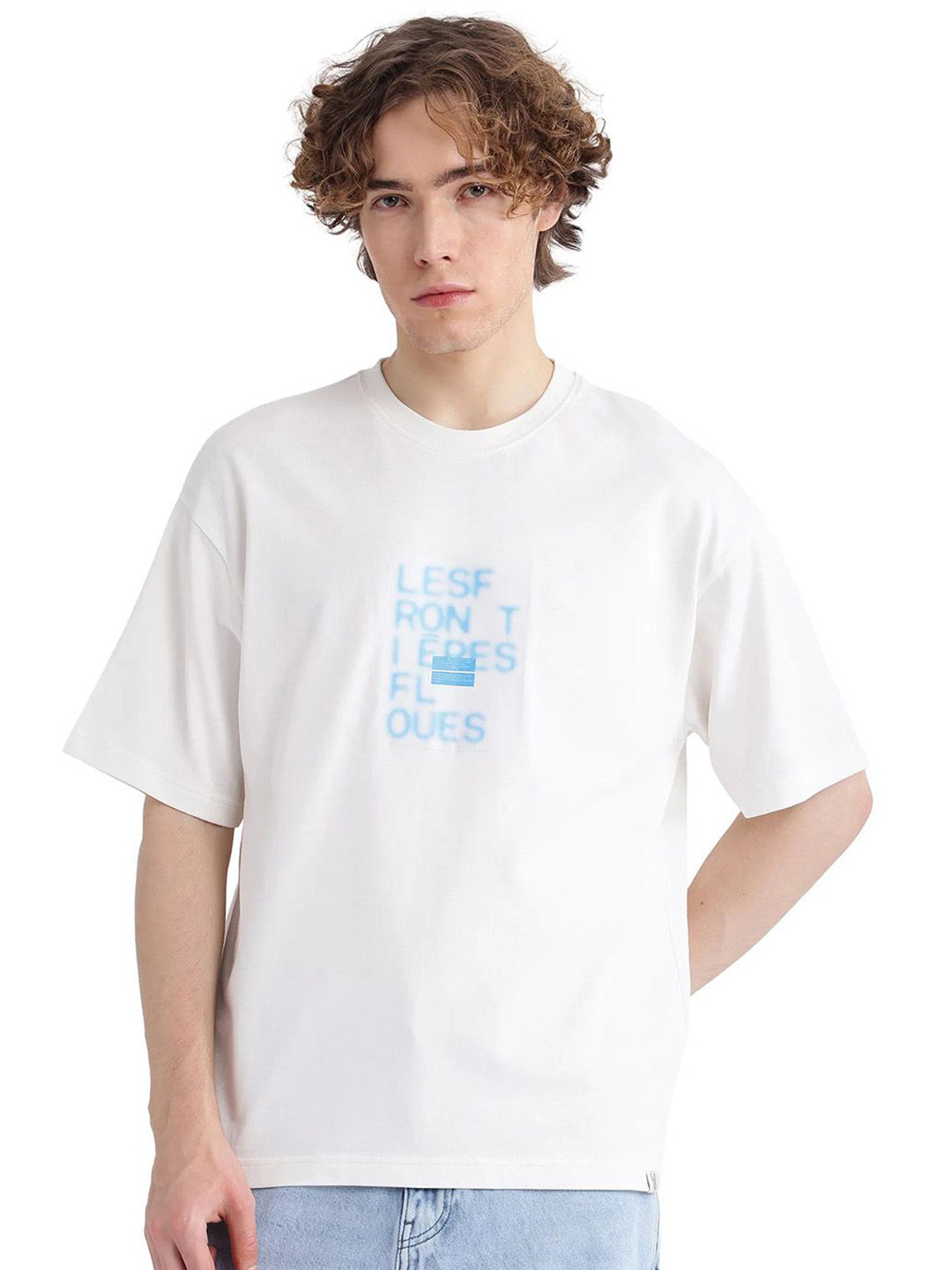 RARE RABBIT Men Typography Printed Round Neck Oversized T-shirt