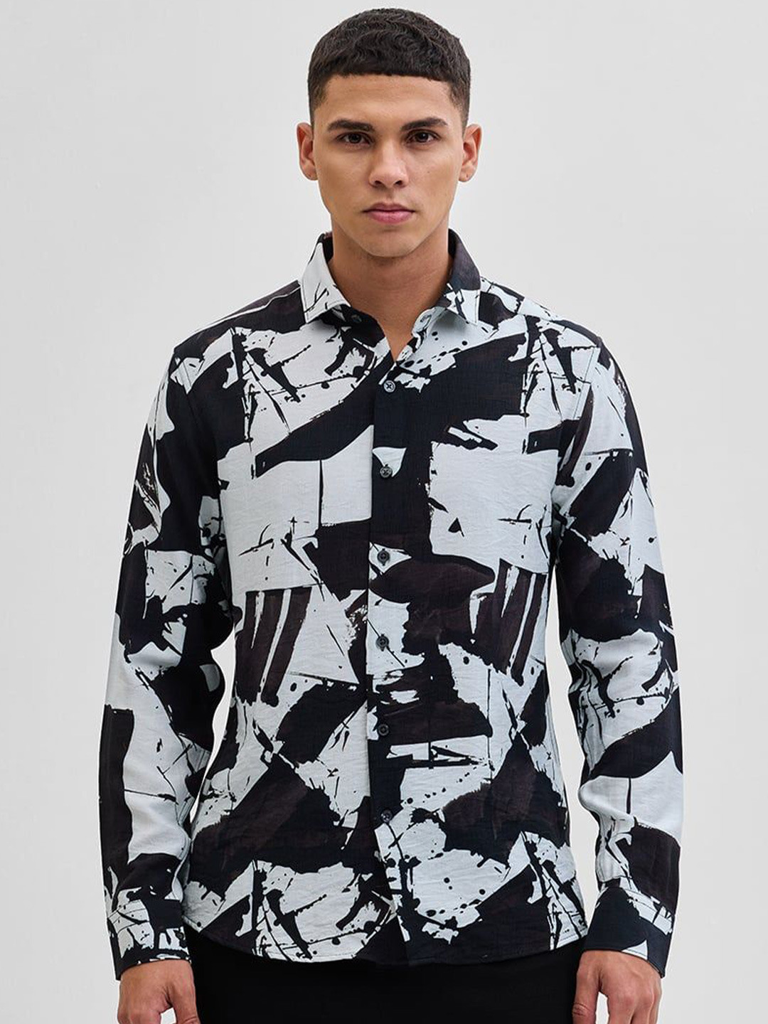 Snitch Abstract Viscose Rayon Long Sleeves Slim Fit Shirt - Image 2