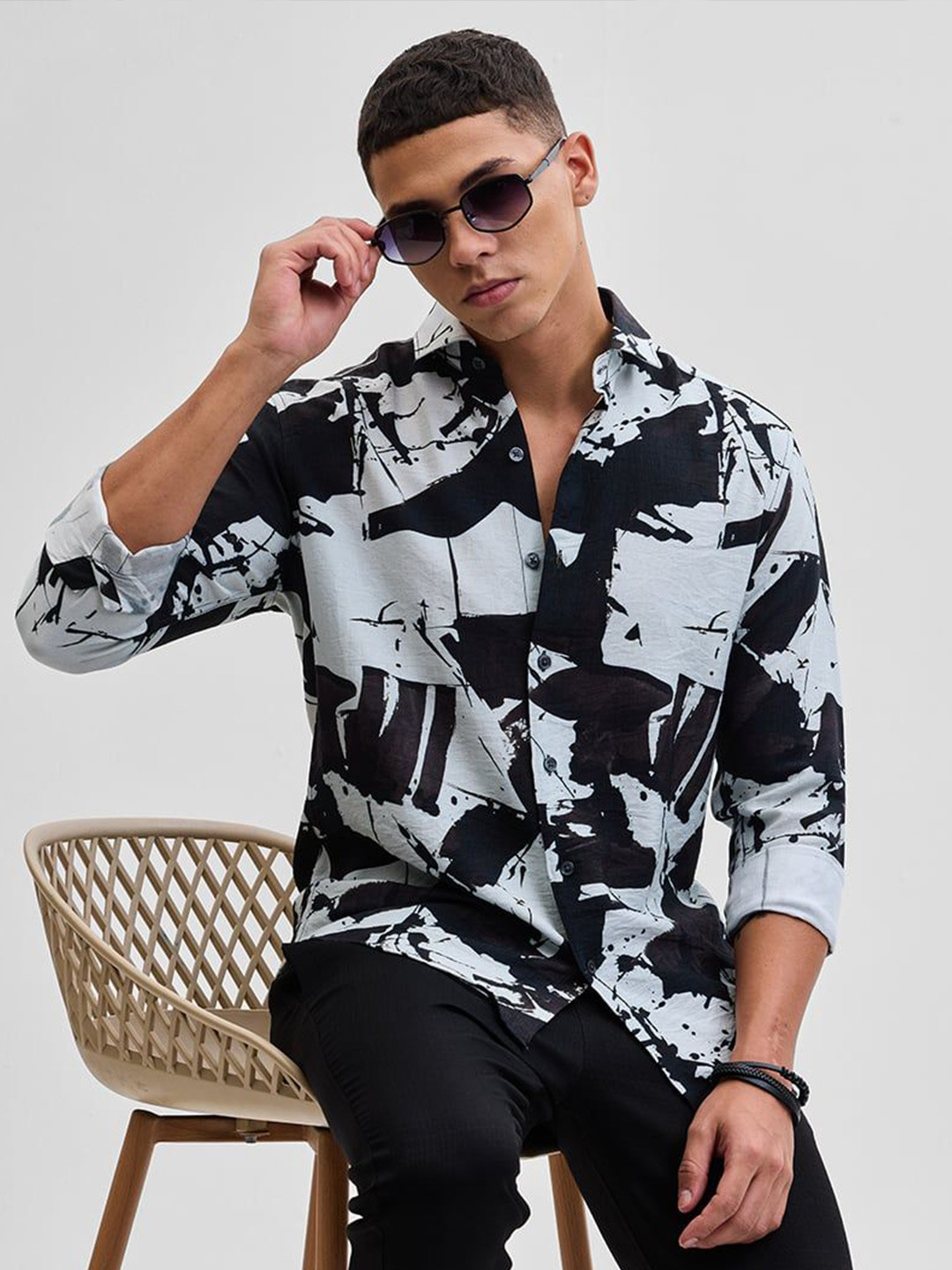 Snitch Abstract Viscose Rayon Long Sleeves Slim Fit Shirt - Image 1