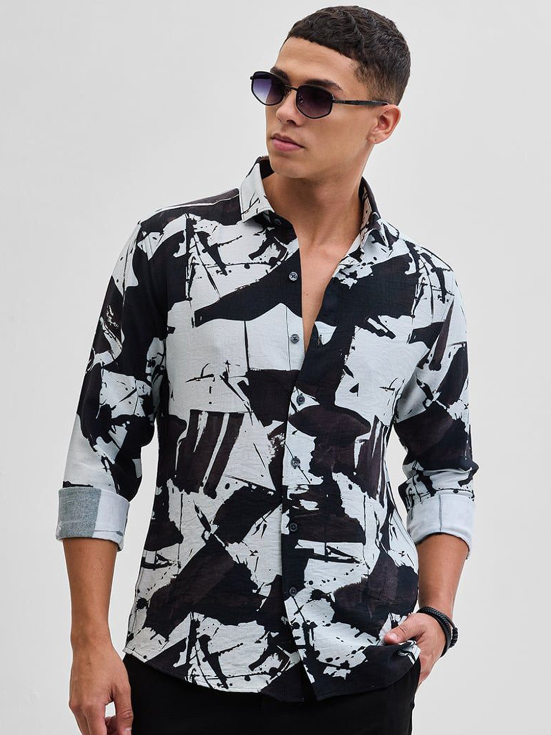 Snitch Abstract Viscose Rayon Long Sleeves Slim Fit Shirt - Image 6
