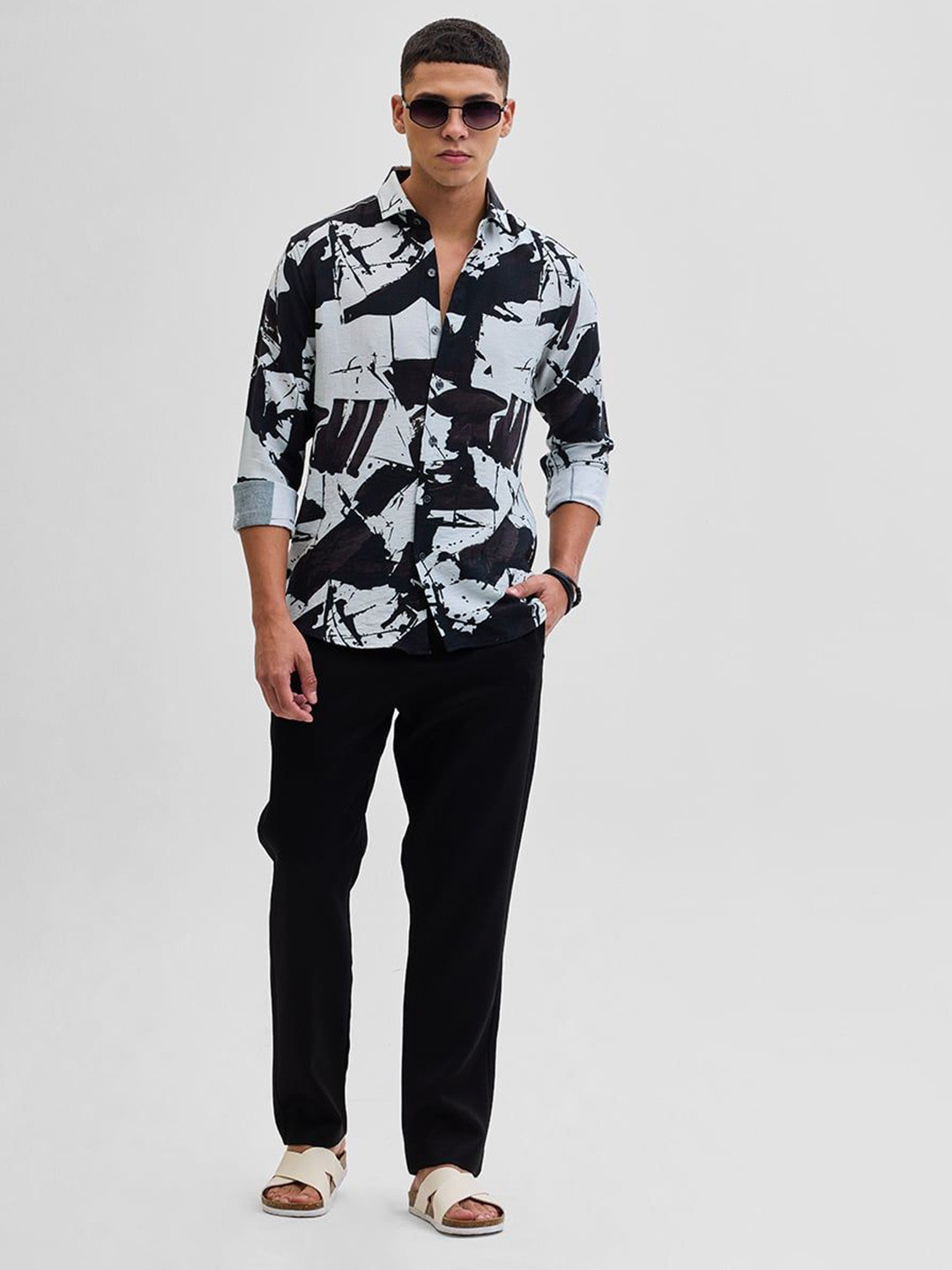 Snitch Abstract Viscose Rayon Long Sleeves Slim Fit Shirt - Image 5