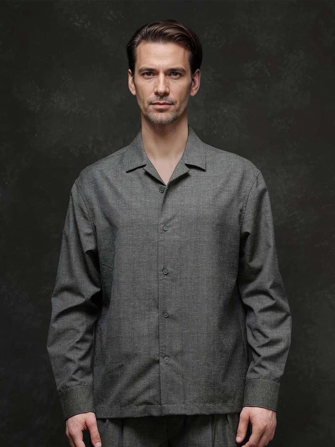 RARE RABBIT Men Comfort Cuban Collar Textured Solid Casual Shirt