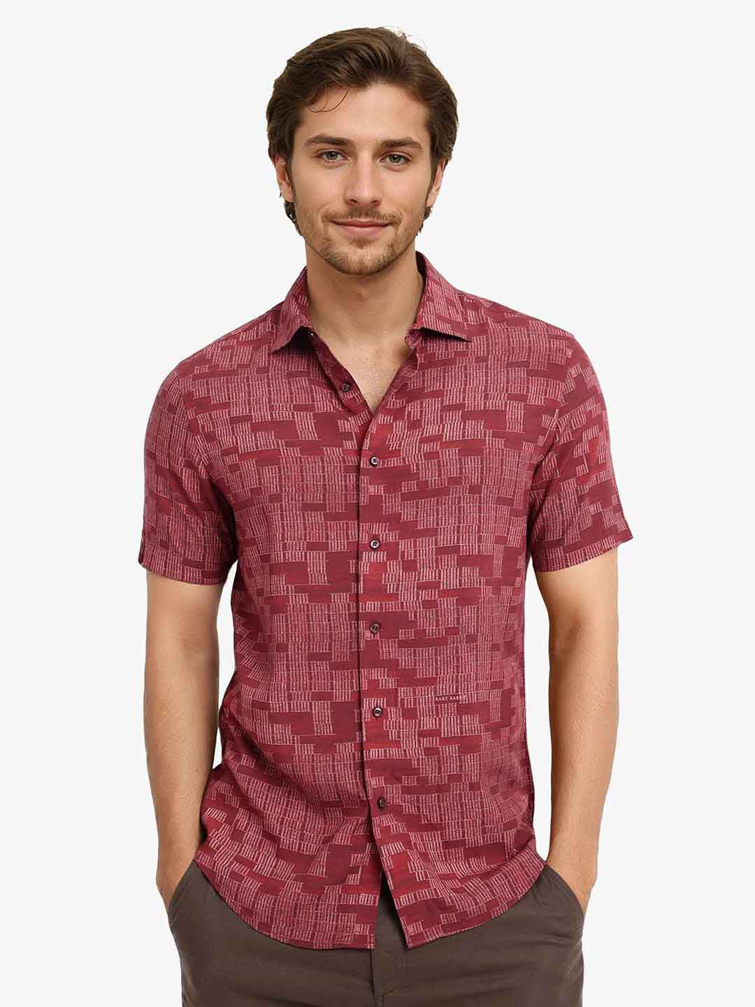 RARE RABBIT Men Red Regular Fit Geometric Print Brunch Shirt
