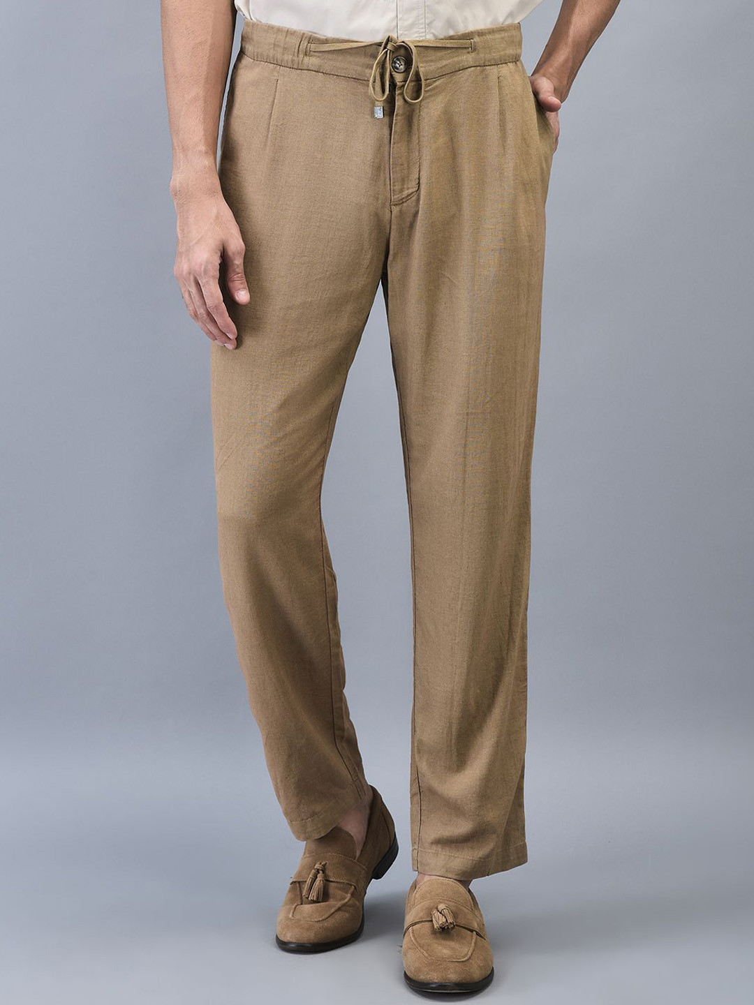 Woodland Men Cotton Solid Casual Trousers