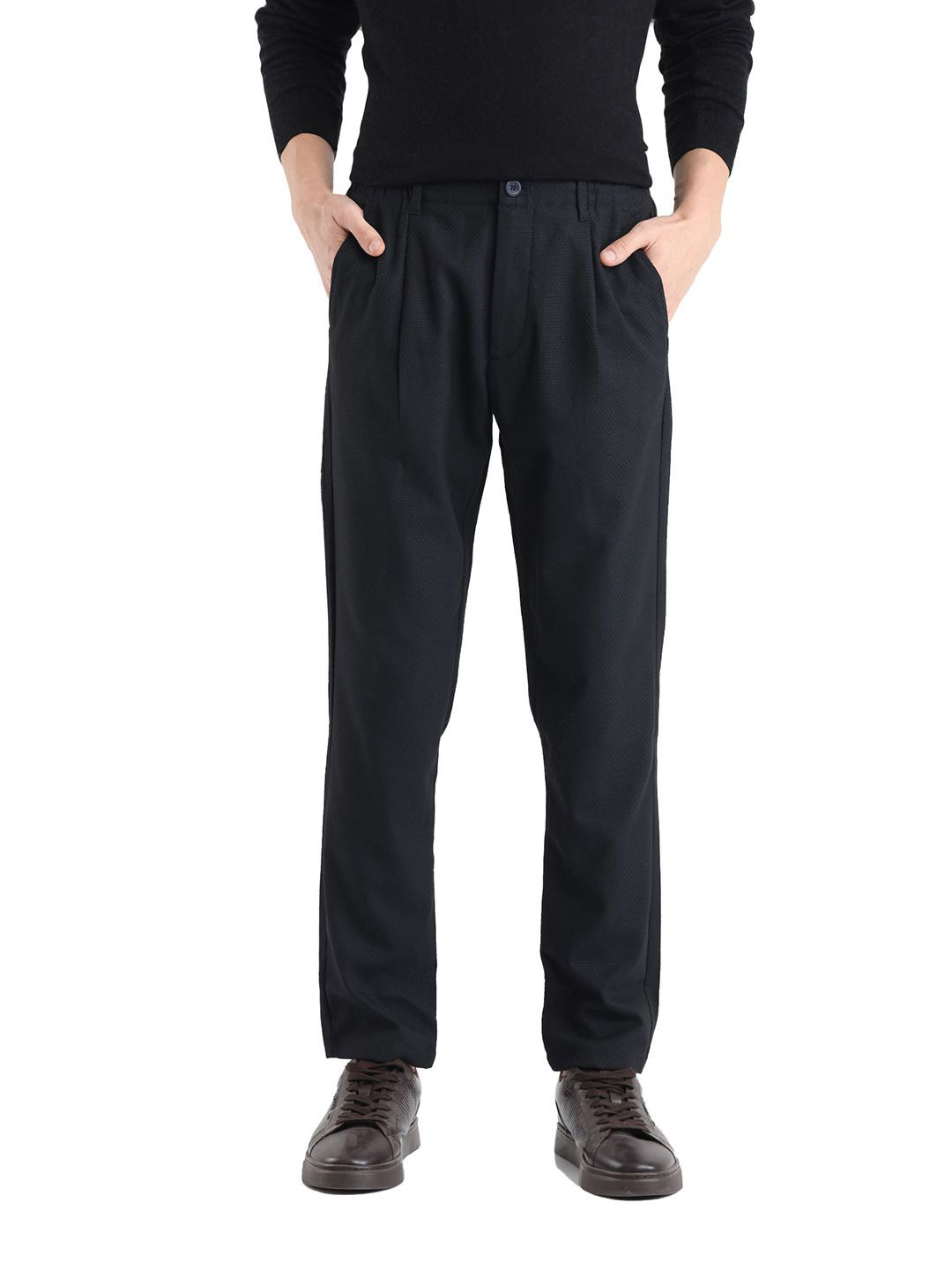 RARE RABBIT Men Navy Relaxed Fit Plain Trouser