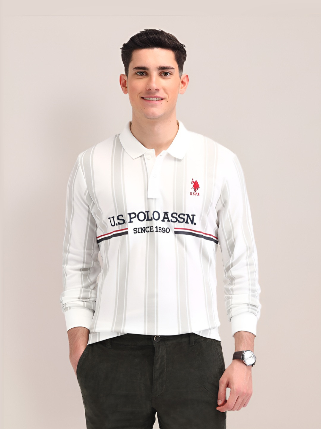 U.S. Polo Assn. Men Typography Printed Polo Collar Cotton Slim Fit T-shirt