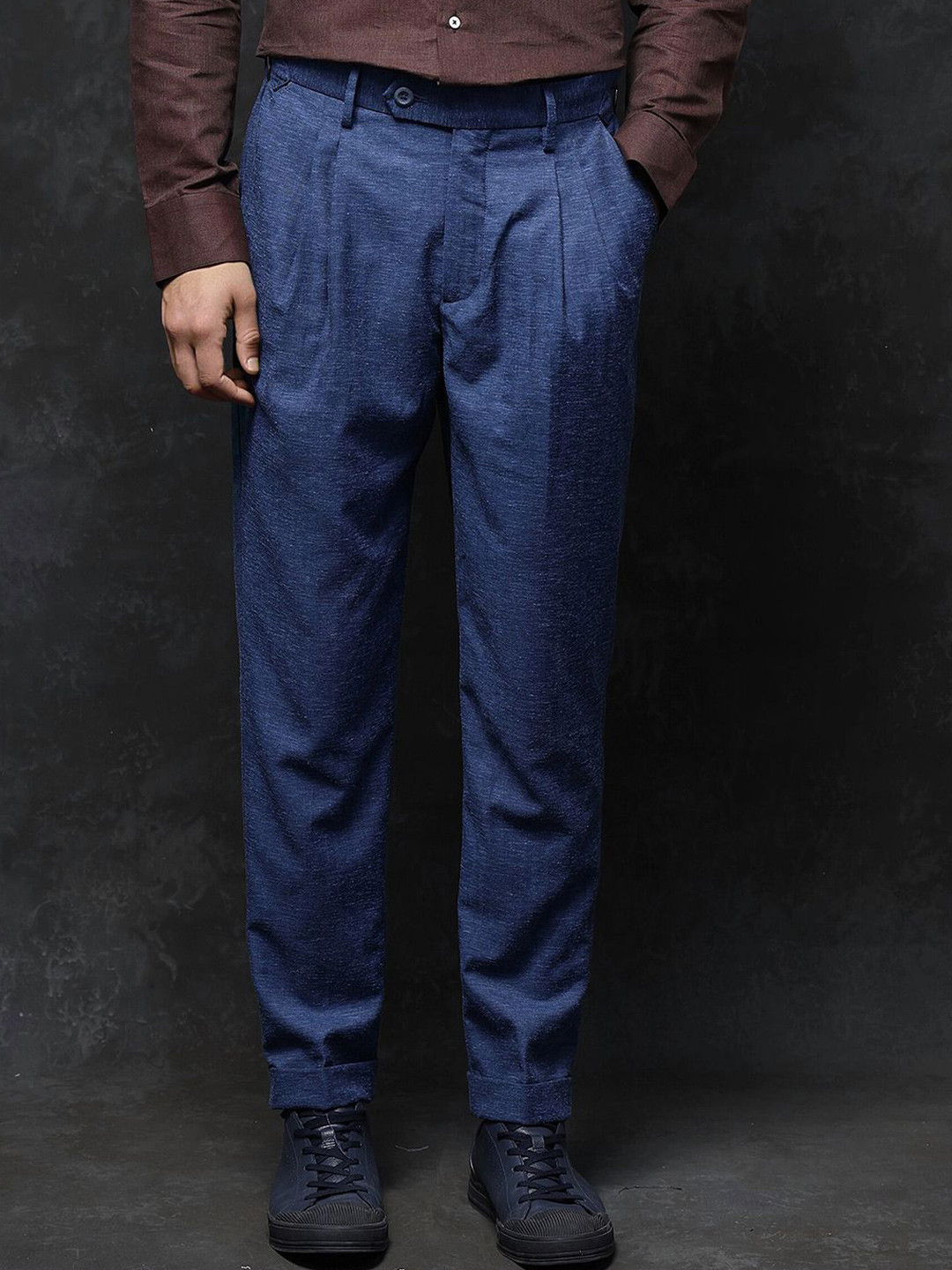 RARE RABBIT Men Teal Relaxed Fit Plain Trouser