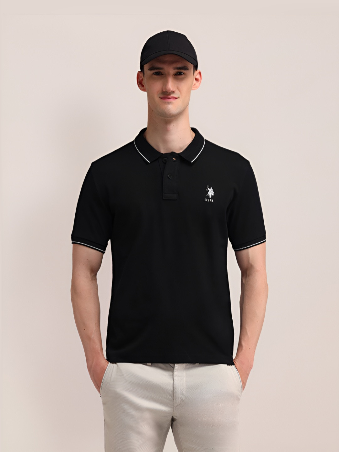 U.S. Polo Assn. Men Solid Polo Collar Cotton Slim Fit T-shirt