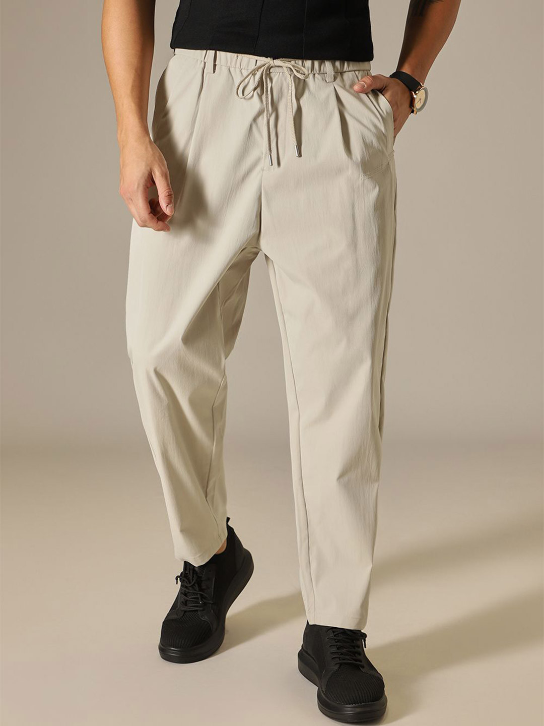 Banana Club Men Cream Relaxed Fit Trousers