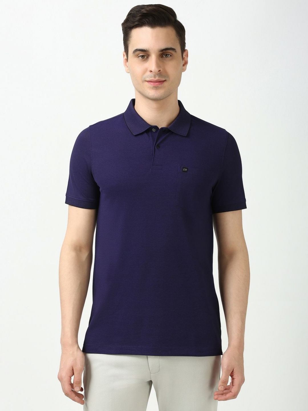 Peter England Men Self Design Polo Collar Cotton T-shirt