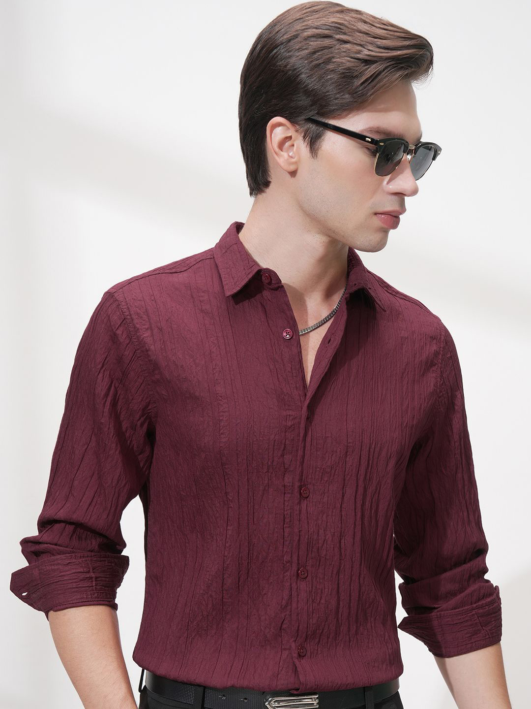 HIGHLANDER Men Comfort Slim Fit Striped Party Shirt