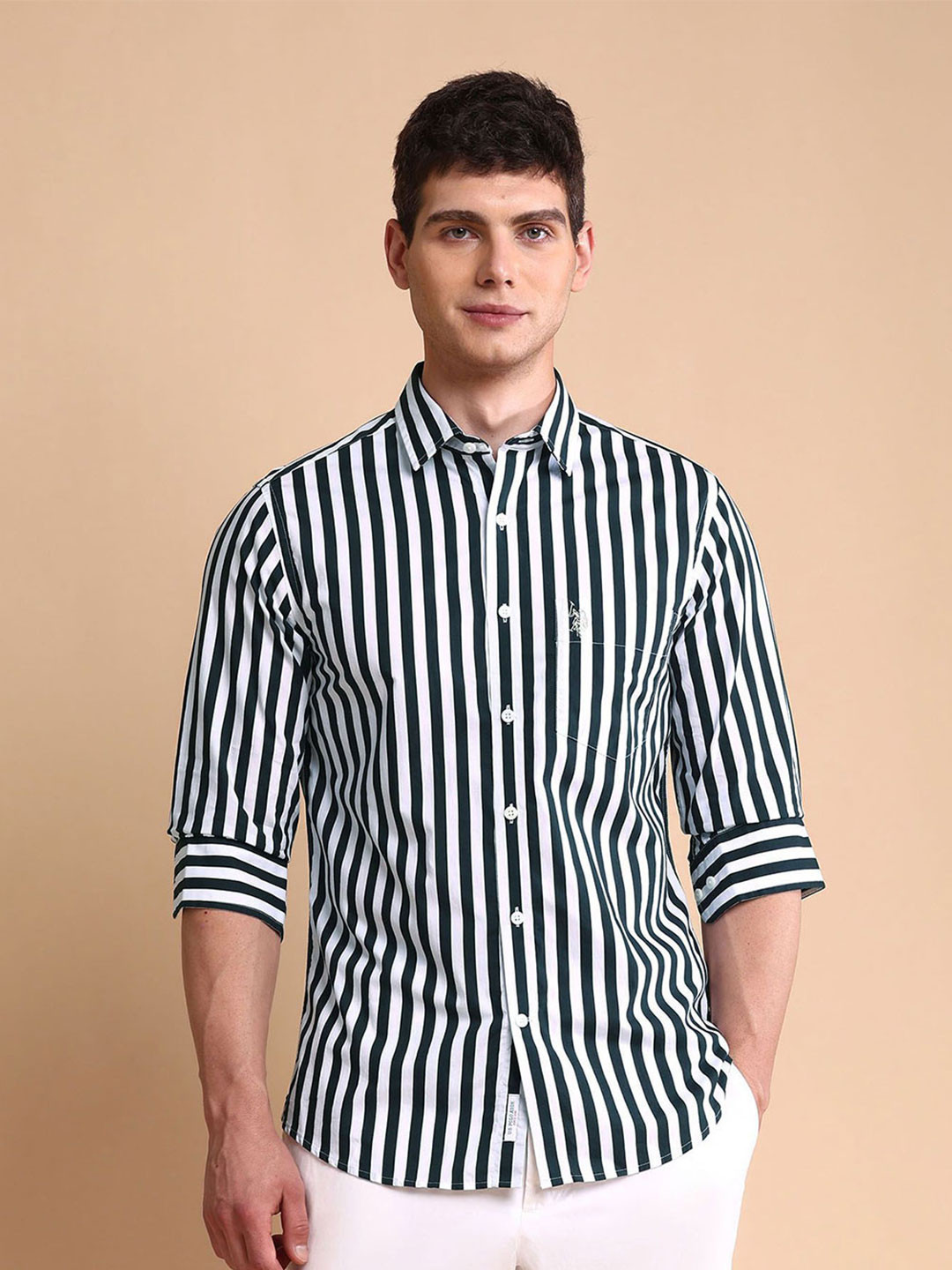 U.S. Polo Assn. Men Vertical Stripes Pure Cotton Casual Shirt - Image 2