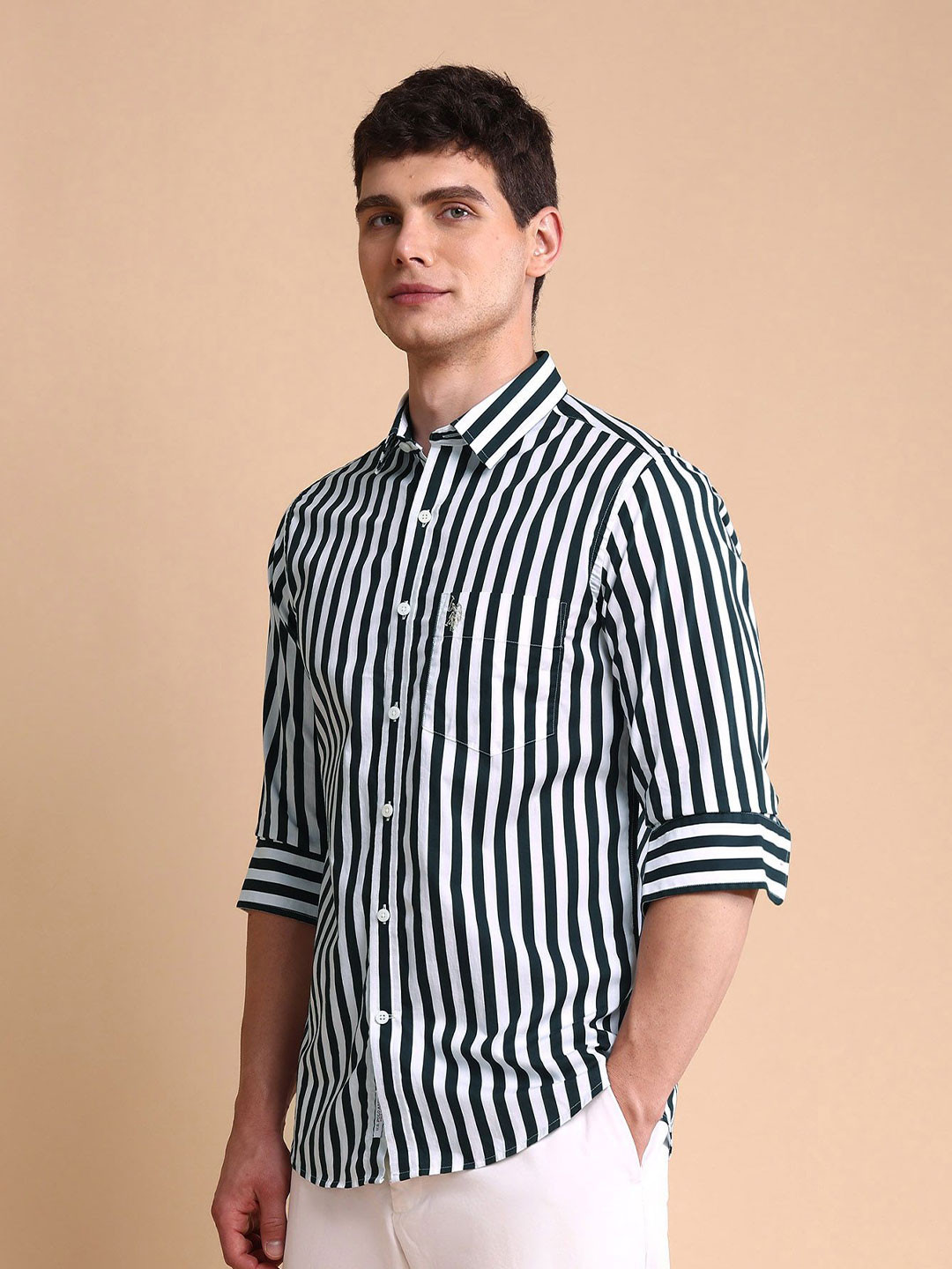 U.S. Polo Assn. Men Vertical Stripes Pure Cotton Casual Shirt - Image 4