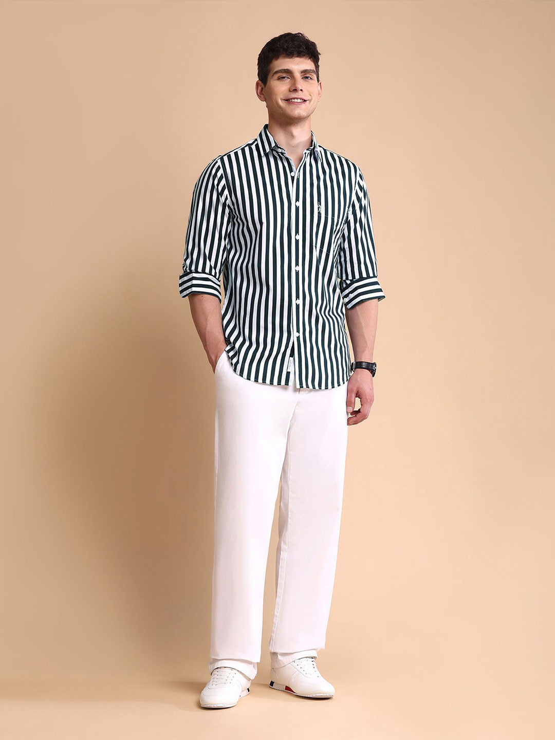 U.S. Polo Assn. Men Vertical Stripes Pure Cotton Casual Shirt - Image 6