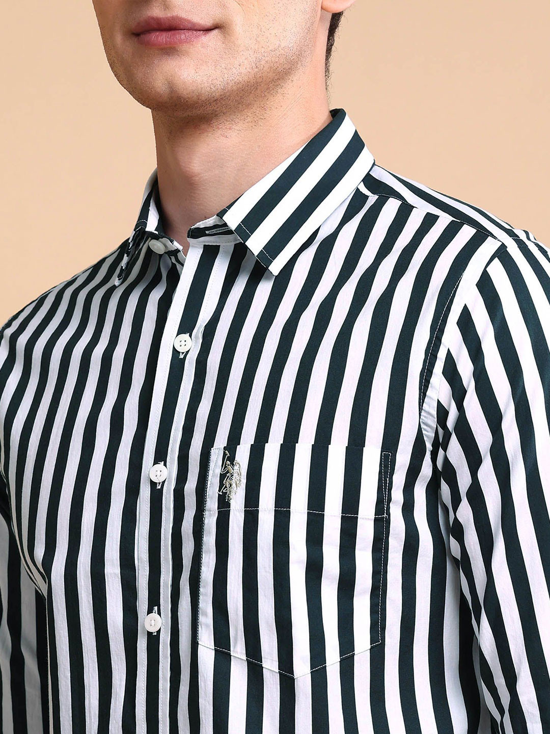 U.S. Polo Assn. Men Vertical Stripes Pure Cotton Casual Shirt - Image 3