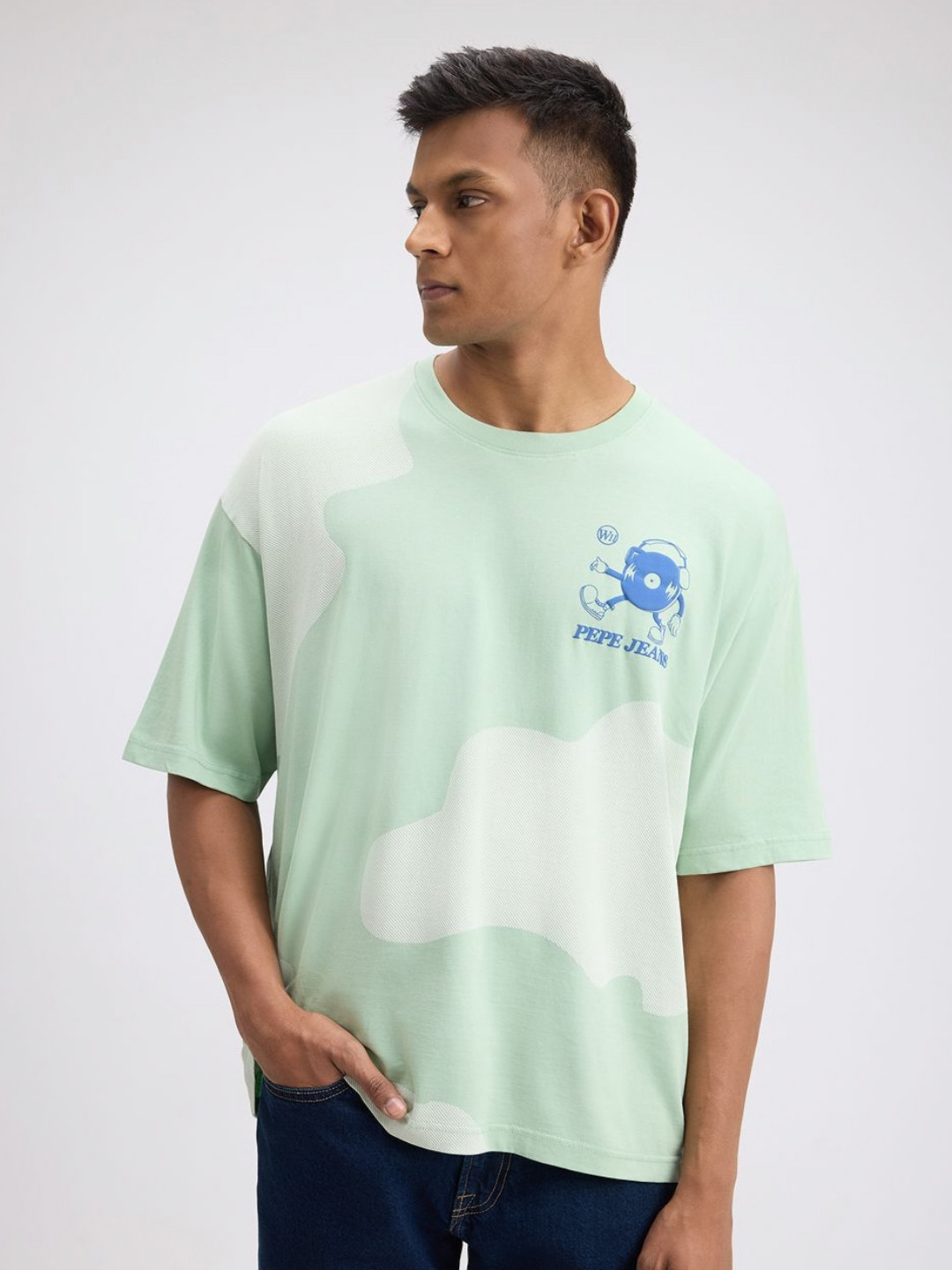 Pepe Jeans Men Printed Pure Cotton Raw Edge T-shirt