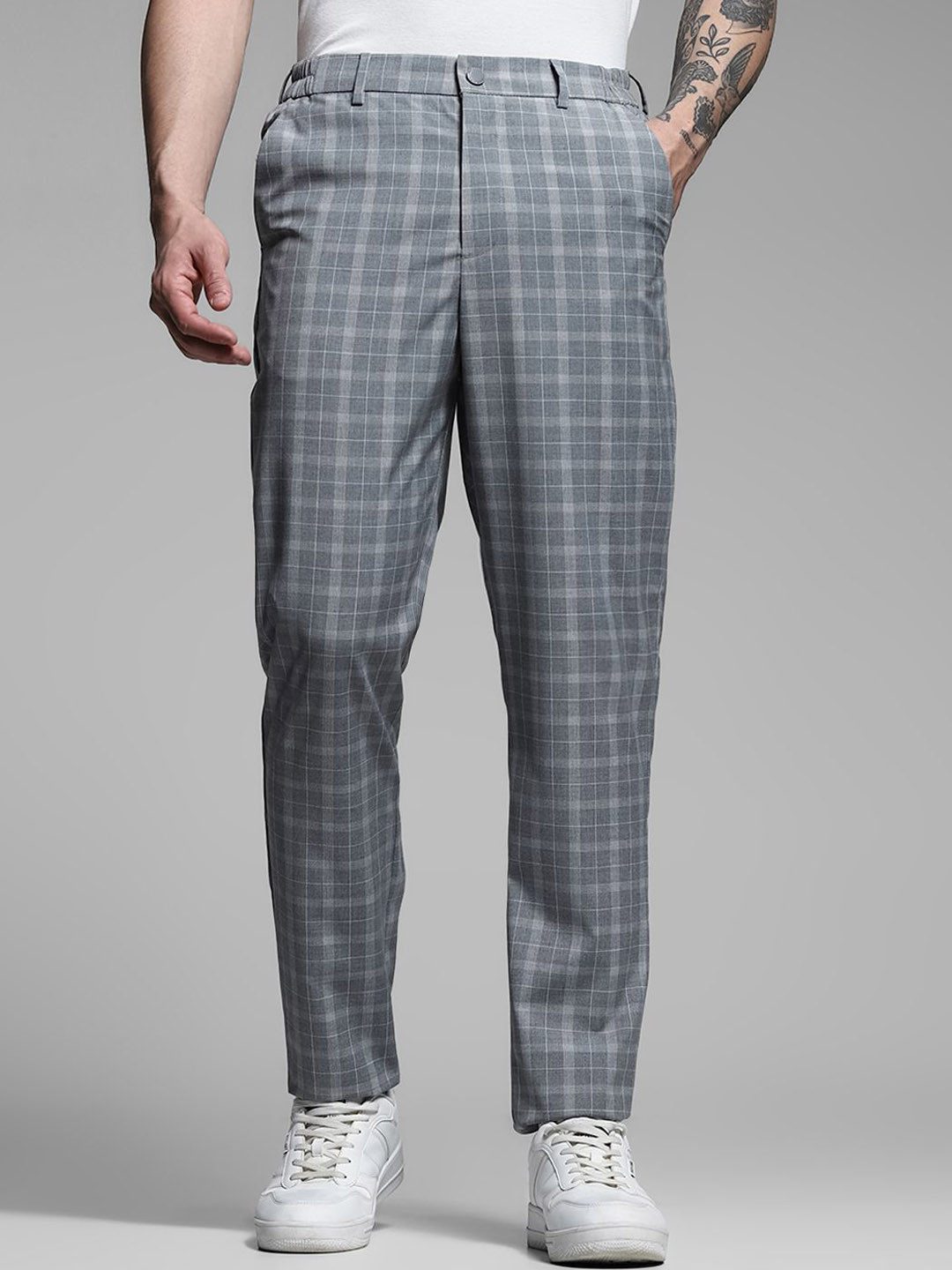 Jack & Jones Men Checked Slim Fit Chinos Trousers