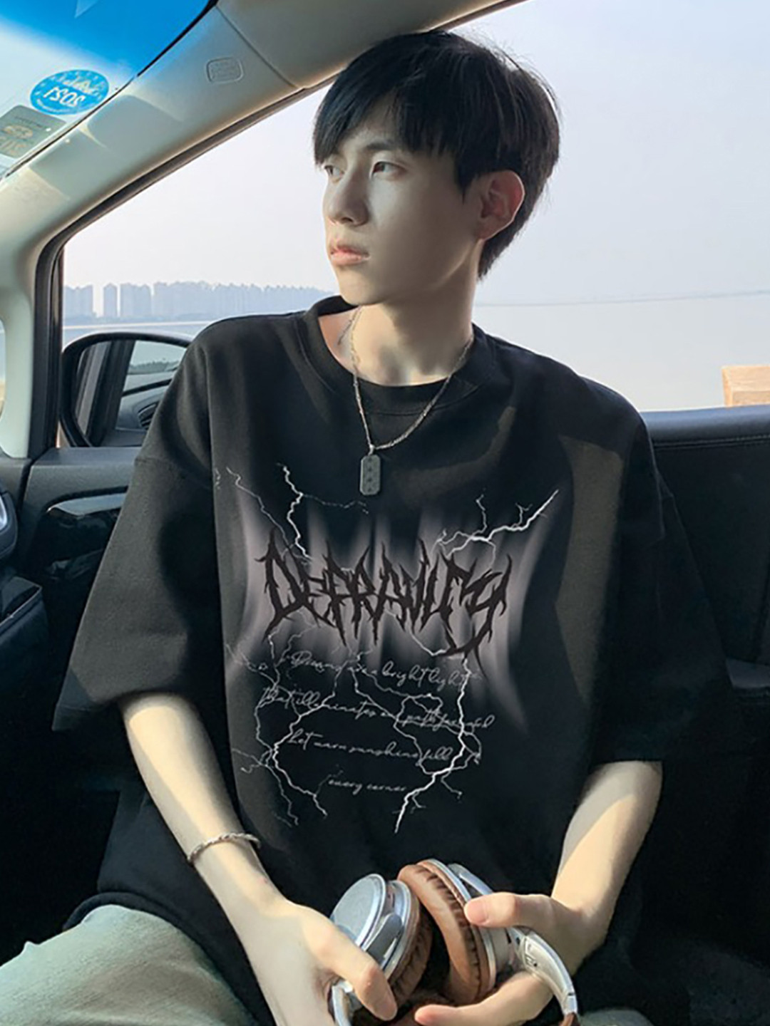 StyleCast x Revolte Men Graphic Printed Round Neck Cotton Oversized T-shirt