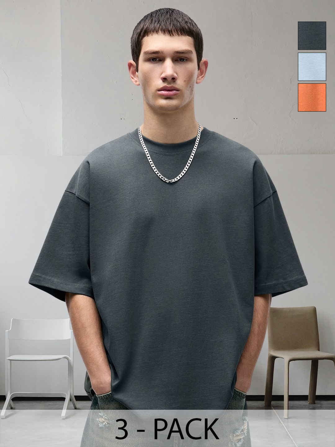 PRONK Men Oversized Drop-Shoulder T-shirt