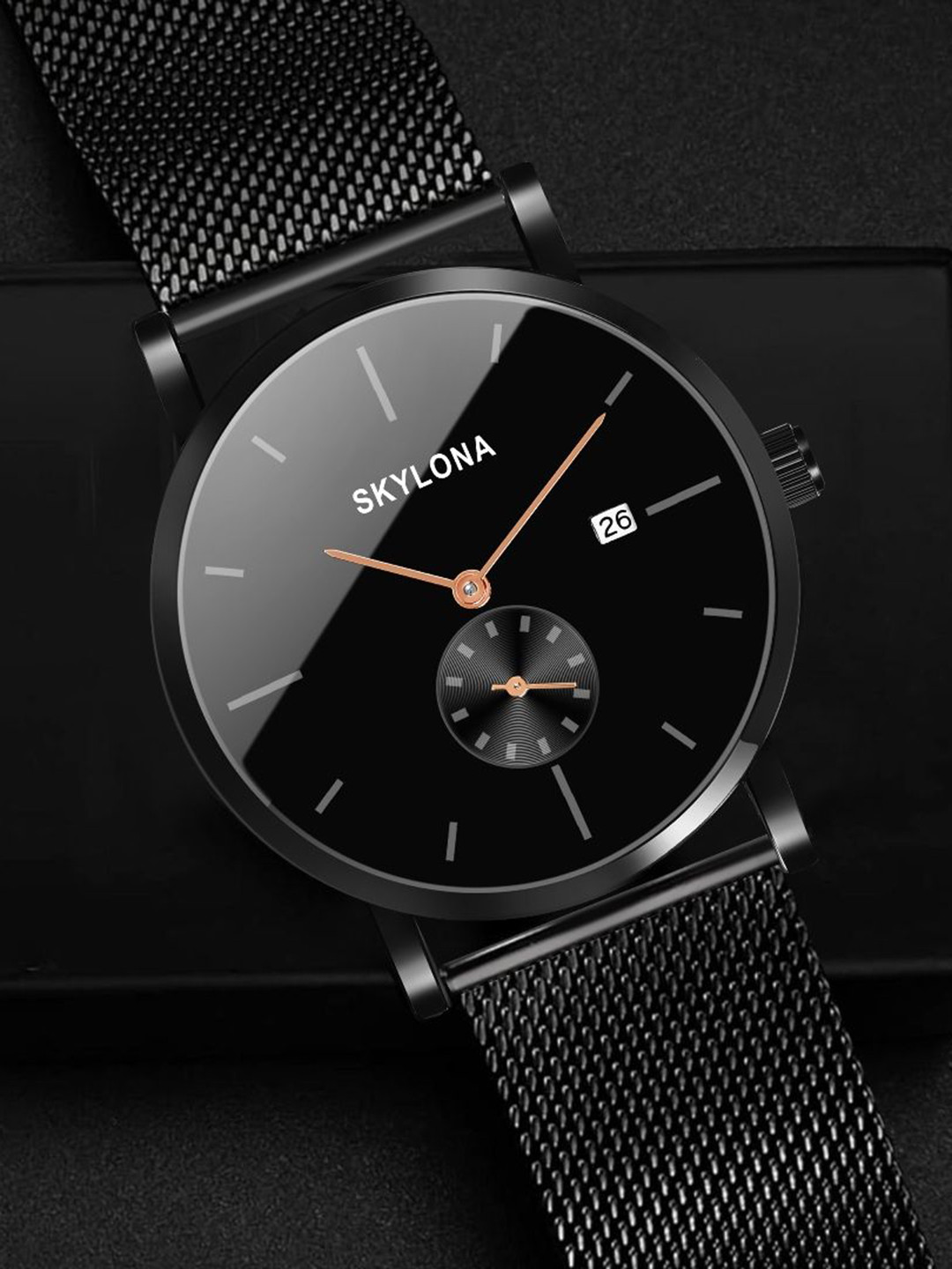 SKYLONA Men Brass Embellished Dial & Stainless Steel Straps Analogue Multi Function Watch