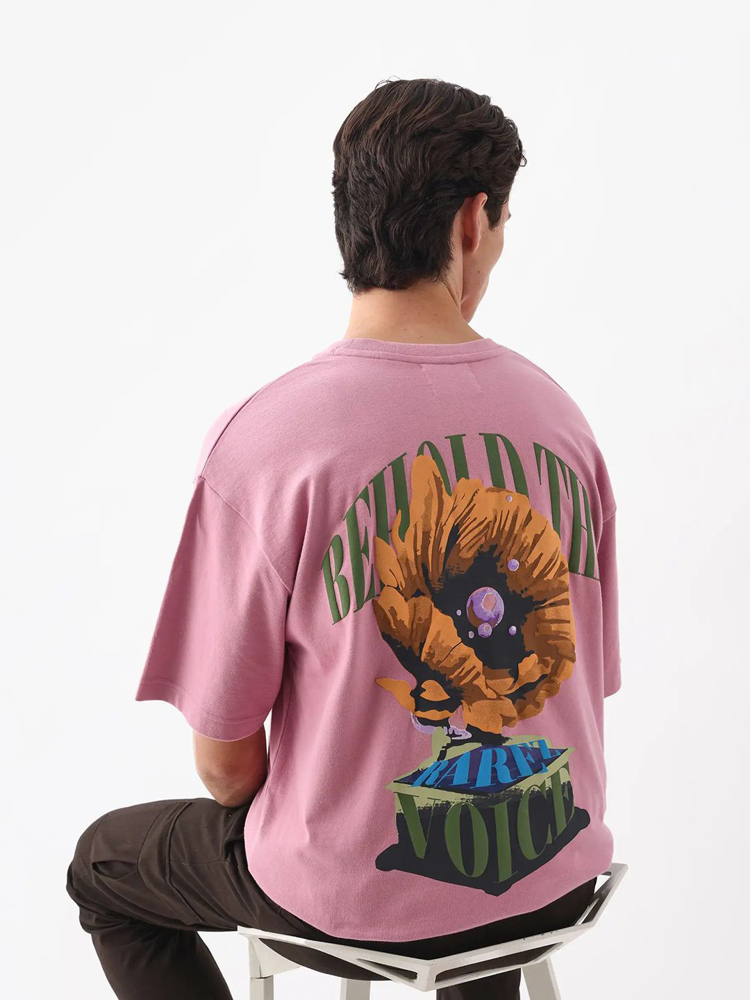 RARE RABBIT Men Graphic Printed Round Neck Oversized T-shirt