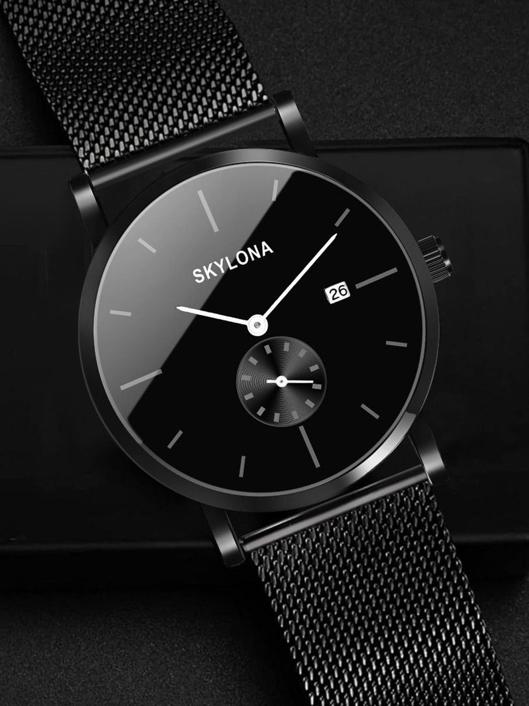 SKYLONA Men Brass Printed Dial & Stainless Steel Straps Analogue Multi Function Watch