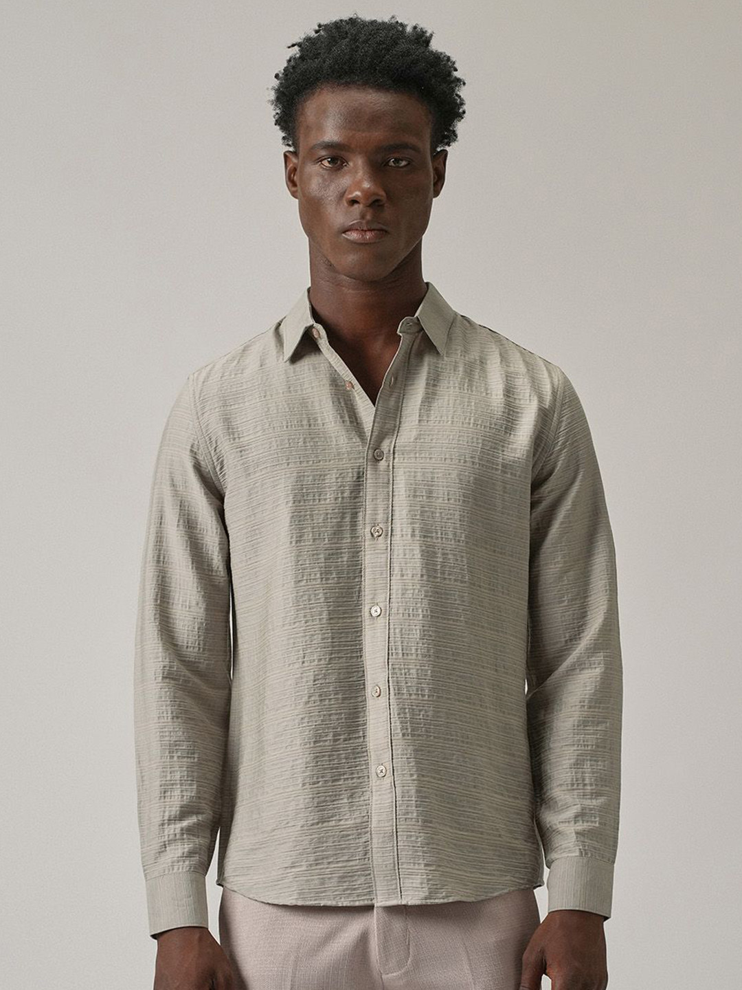 Banana Club Crushed Self Striped Classic Slim Fit Shirt