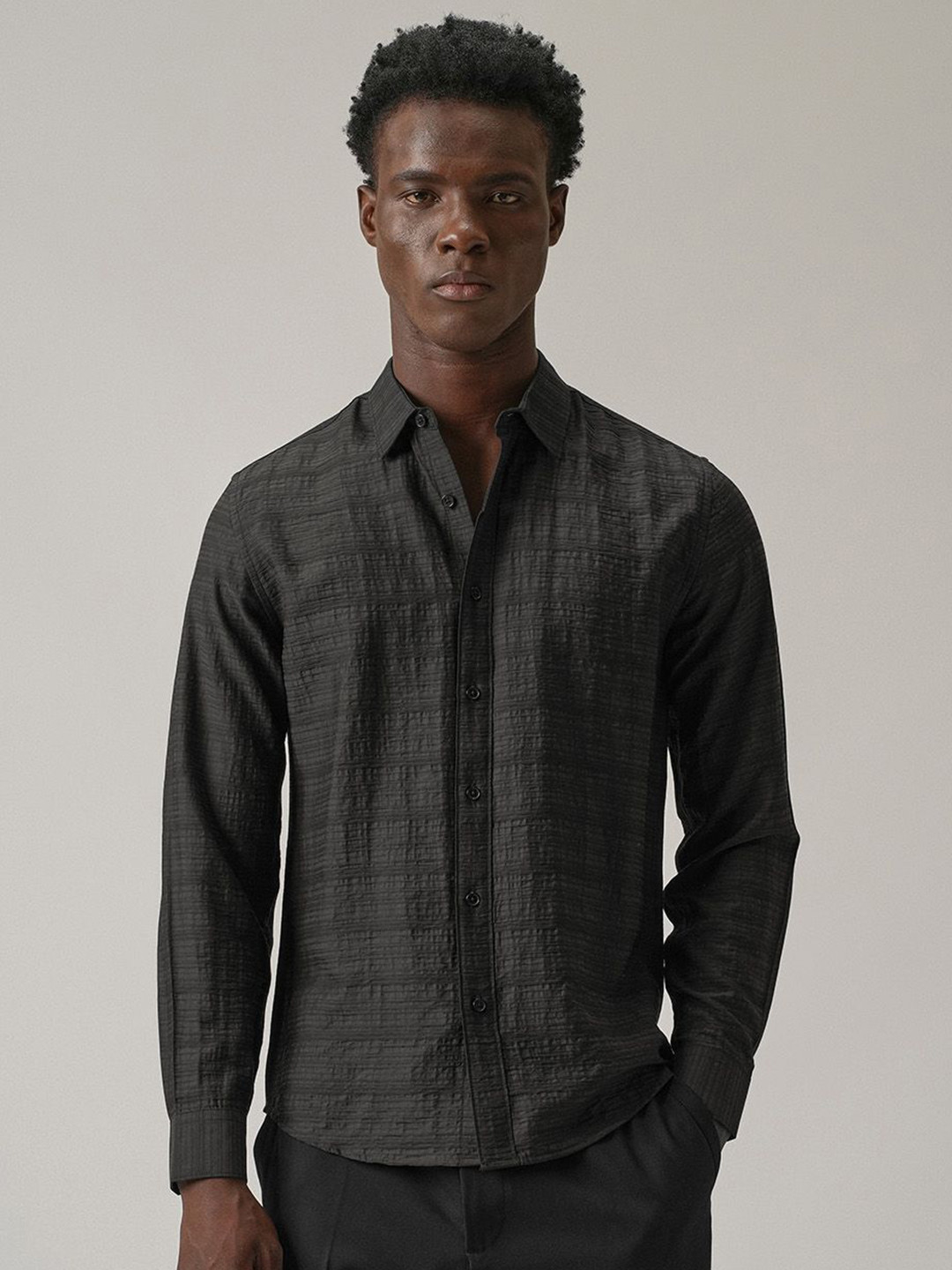 Banana Club Crushed Self Striped Classic Slim Fit Shirt