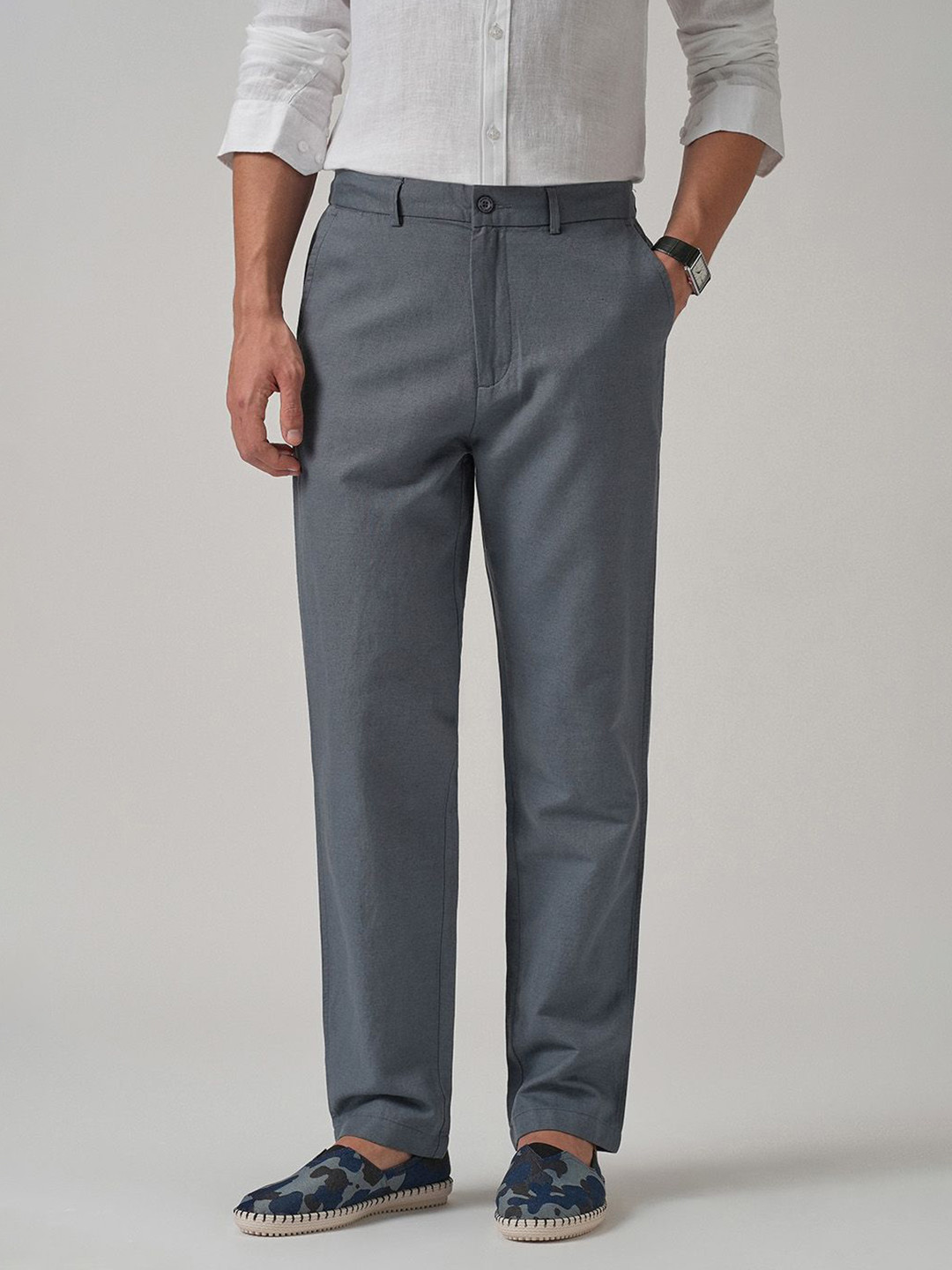 Banana Club Men Original Grey Relaxed Fit Cotton Trousers