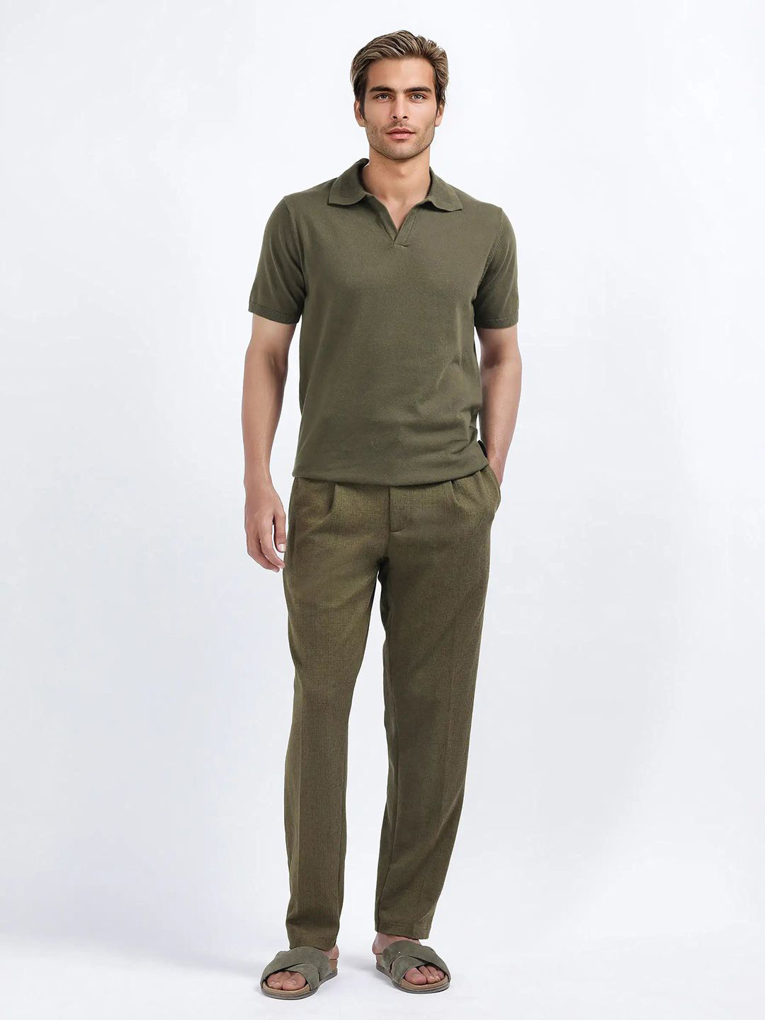 RARE RABBIT Men Olive Relaxed Fit Plain Trouser