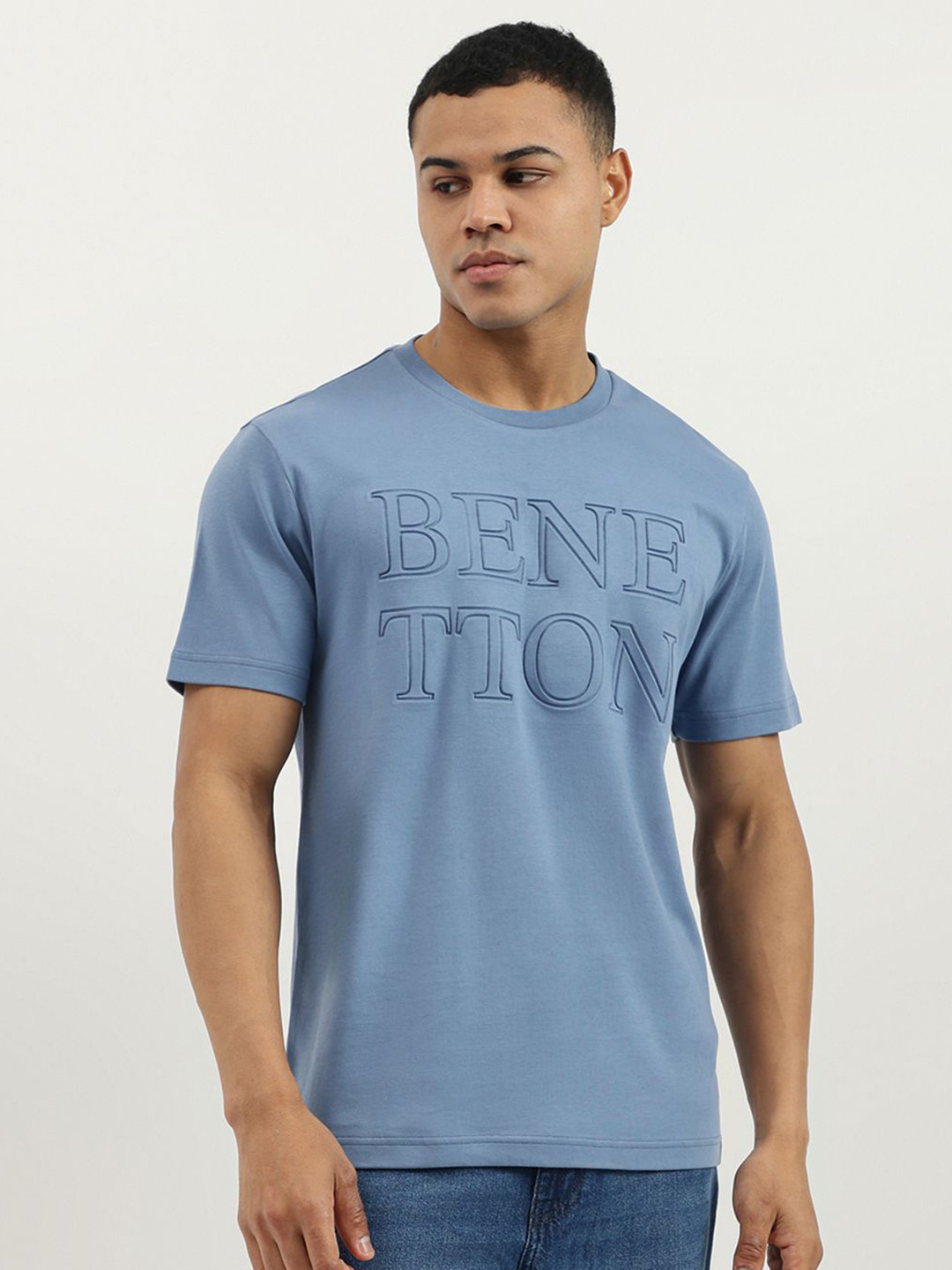 United Colors of Benetton Men Solid Round Neck Cotton Relaxed Fit T-shirt