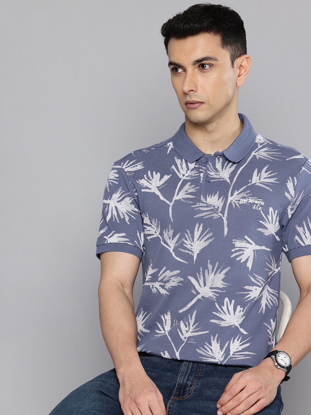 Levis Pure Cotton Tropical Printed Polo Collar Slim Fit T-shirt