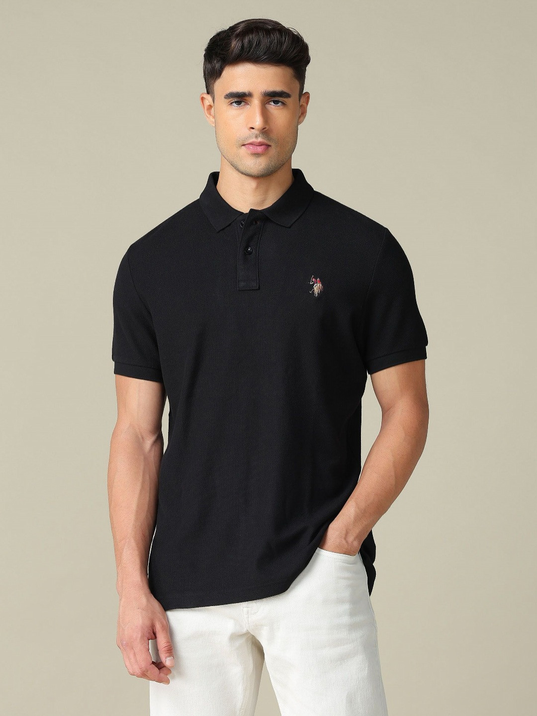 U.S. Polo Assn. Denim Co. Men Solid Polo Collar Muscle Fit Pure Cotton T-shirt