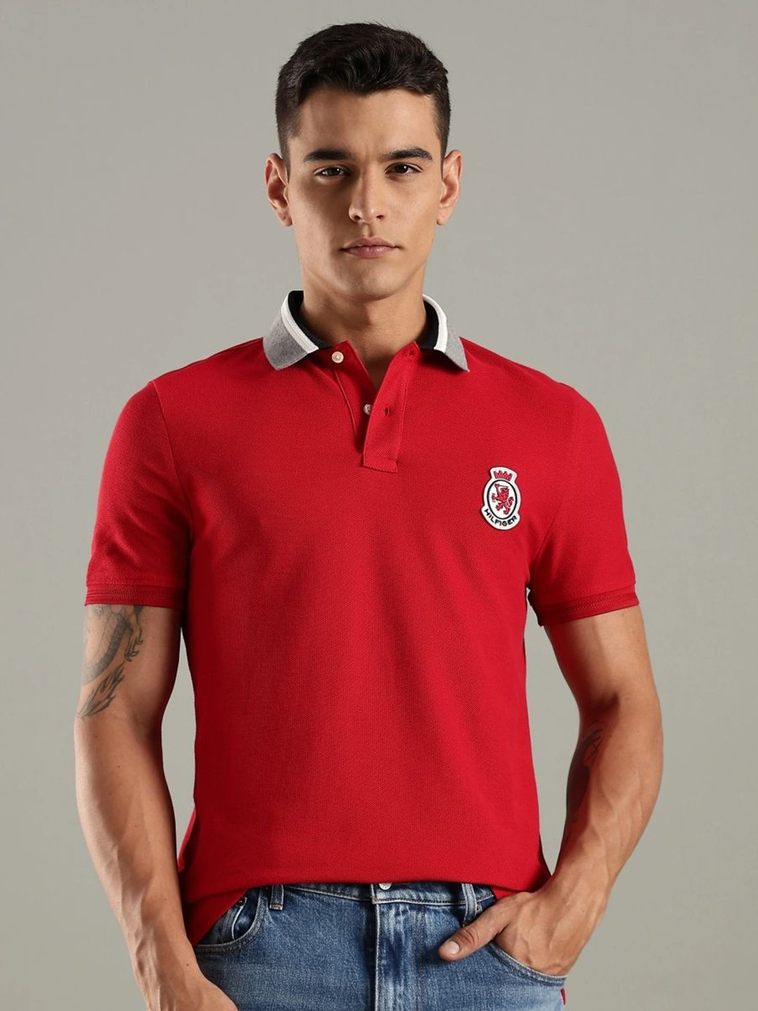 Tommy Hilfiger Men Solid Polo Collar Cotton T-shirt