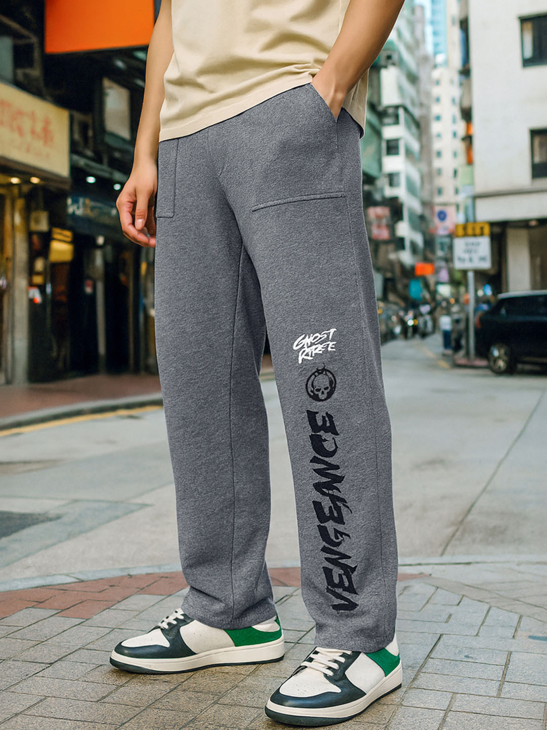 Bewakoof Grey Official Marvel Merchandise Men Forest Vengeance Typography Oversized Track Pant