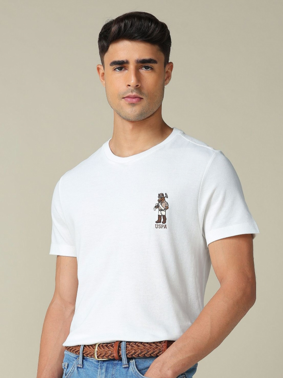 U.S. Polo Assn. Men Solid Round Neck Pure Cotton T-shirt