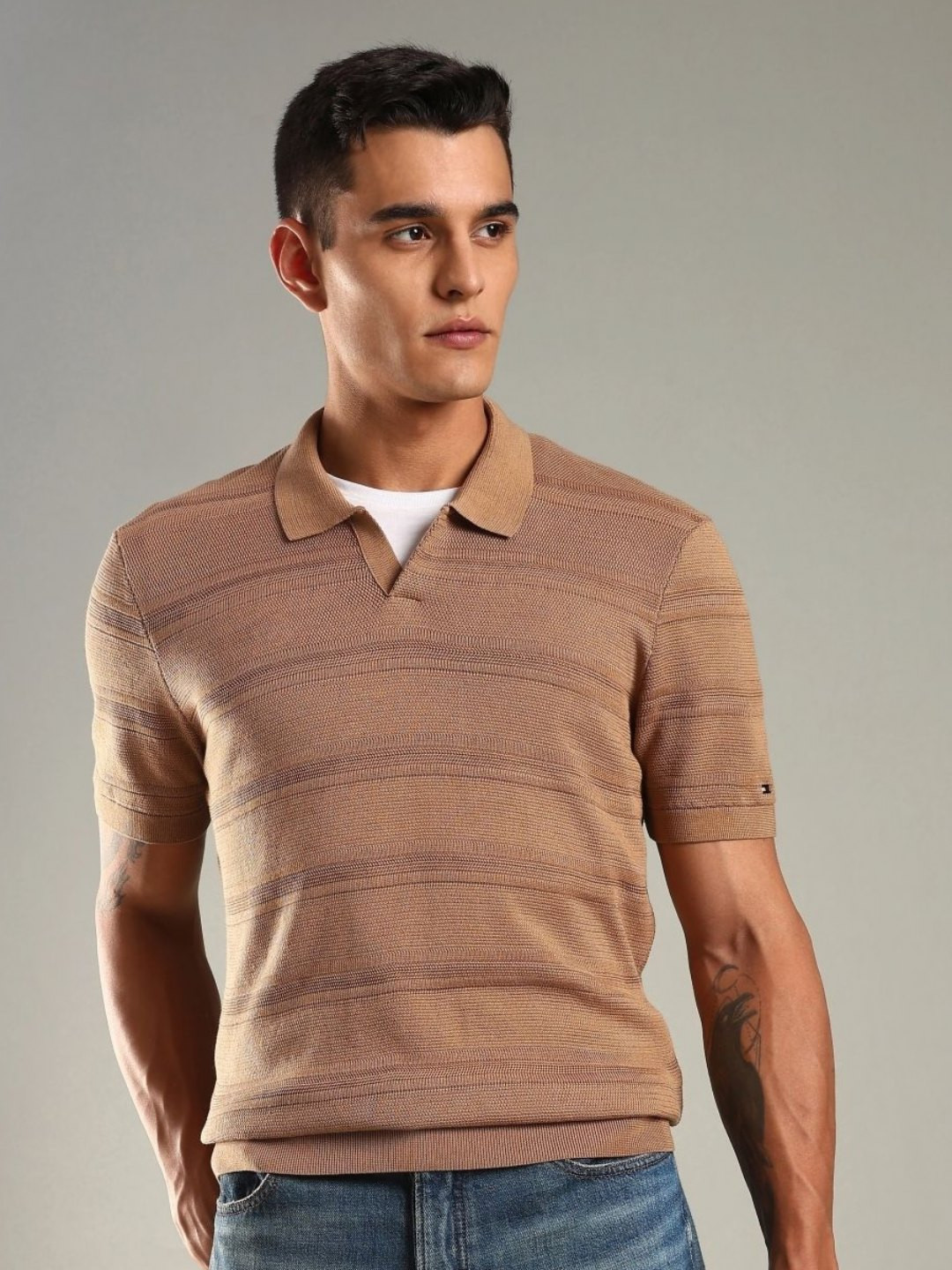 Tommy Hilfiger Europe Striped Polo Collar Cotton T-shirt