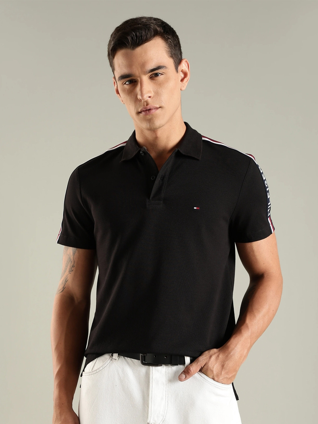 Tommy Hilfiger Brand Logo Printed Polo Collar Cotton T-shirt