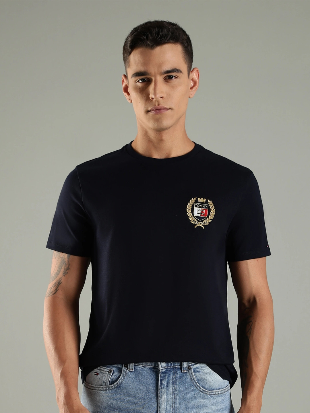 Tommy Hilfiger Brand Logo Printed Cotton Round Neck Slim Fit T-shirt