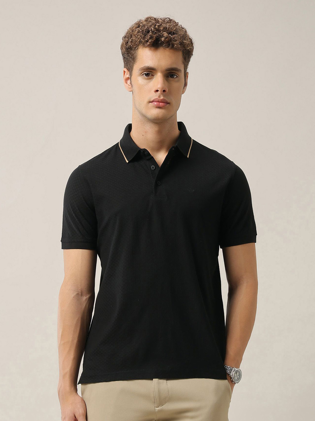 Arrow Men Self Design Polo Collar Cotton T-shirt