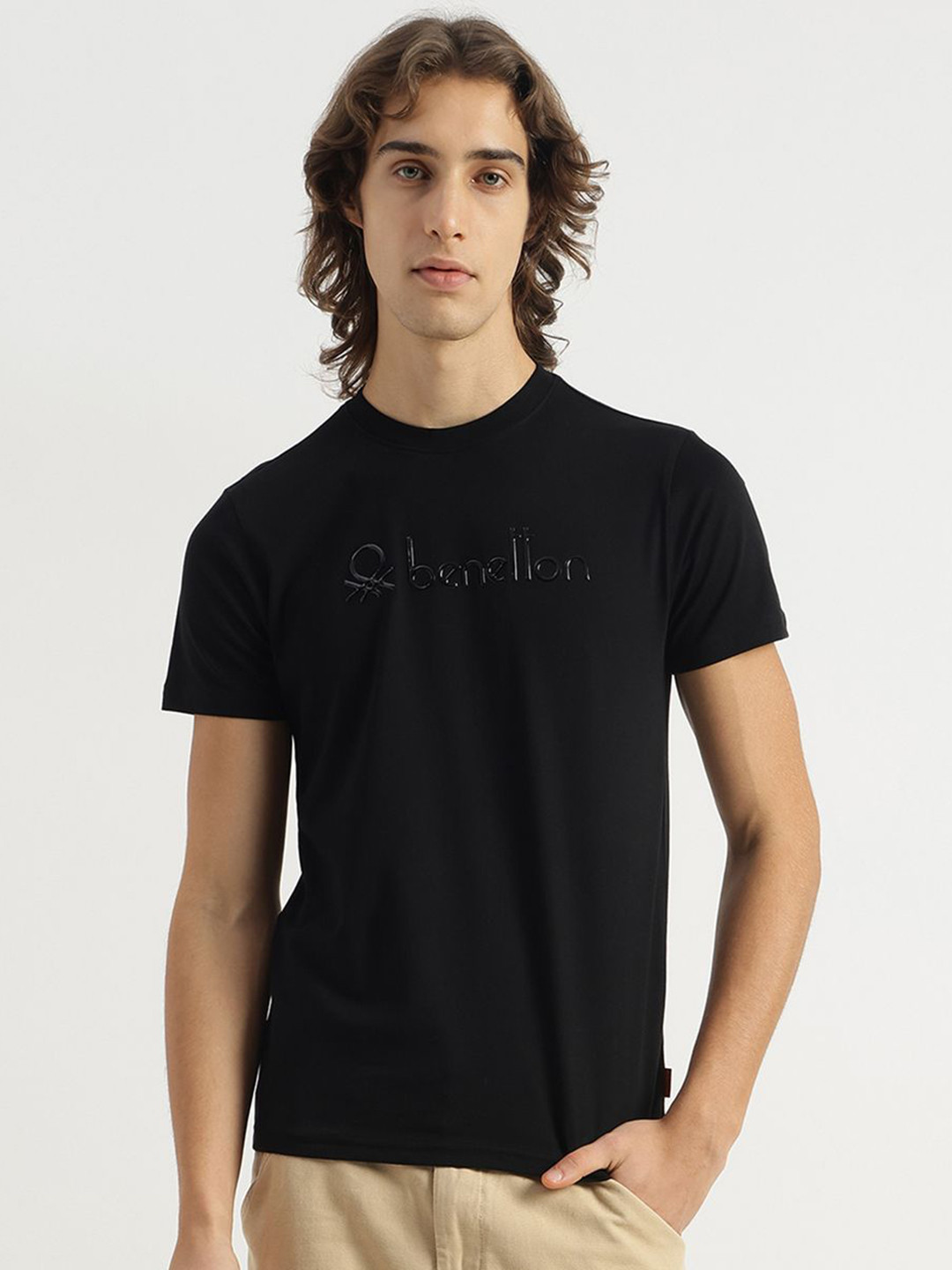 United Colors of Benetton Men Brand Logo Printed Round Neck Pure Cotton T-shirt
