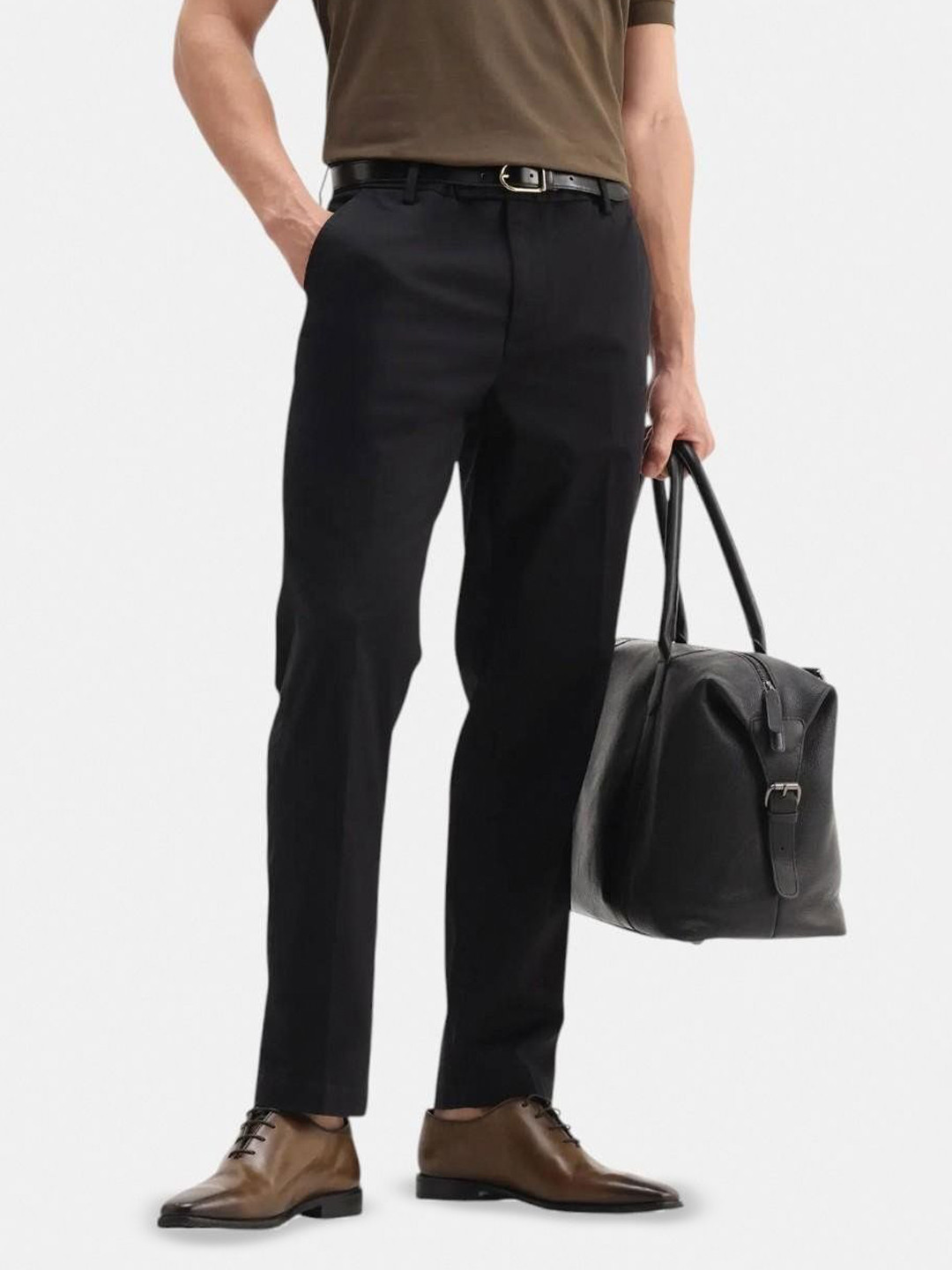 RARE RABBIT Men Black Regular Fit Plain Trouser