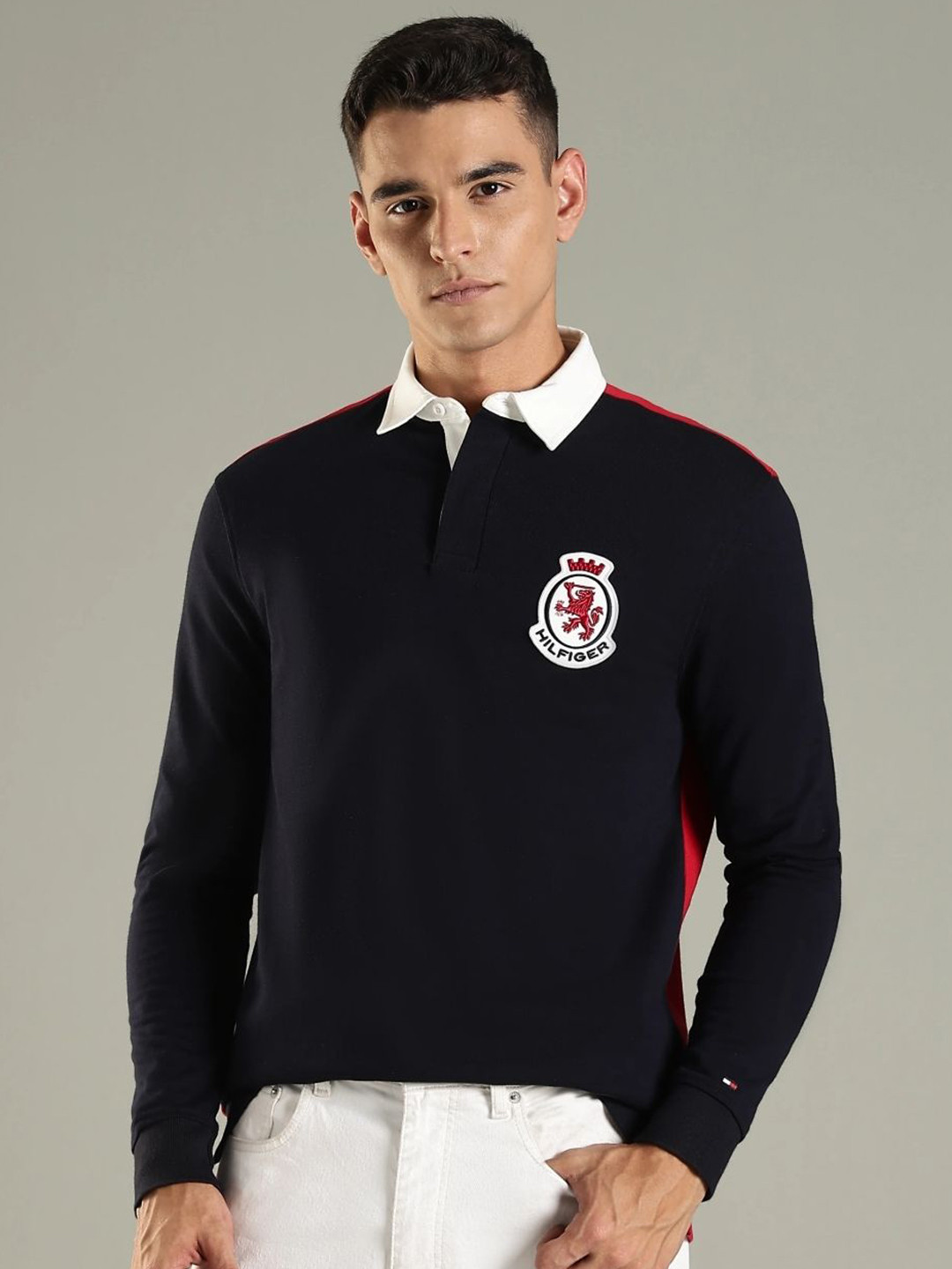 Tommy Hilfiger Men Solid Polo Collar Cotton Relaxed Fit T-shirt